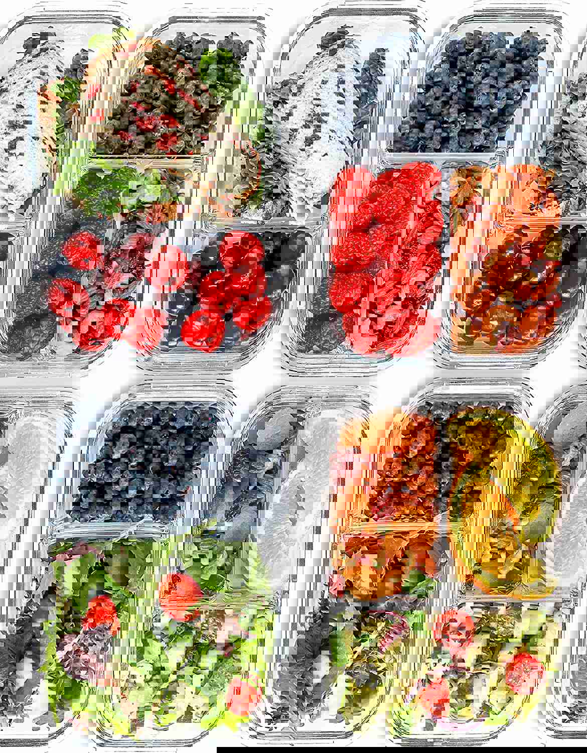 FIT Strong & Healthy 2 & 3 Compartment Glass Meal Prep Containers (4 Pack, 32 oz)