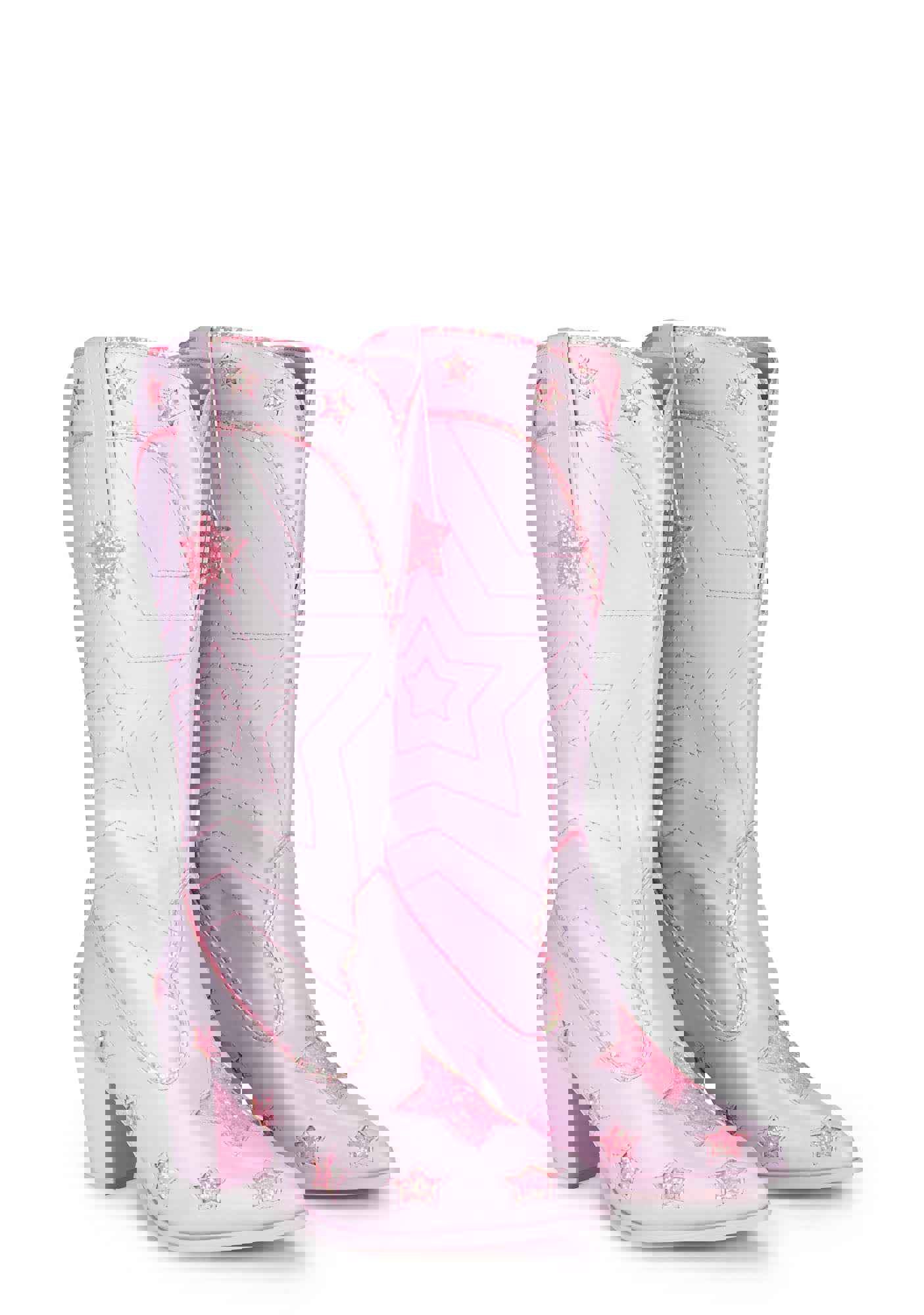 Pearl Star Space Cowgirl Boots - Pink Vegan Leather with Glitter Stars