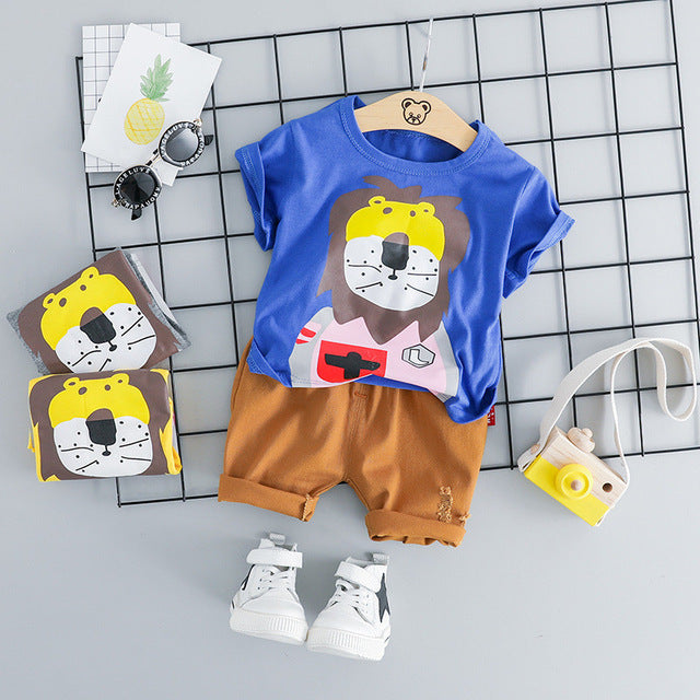 MOF Kids Baby Boy Summer Outfit - Cartoon Print T-Shirt & Shorts