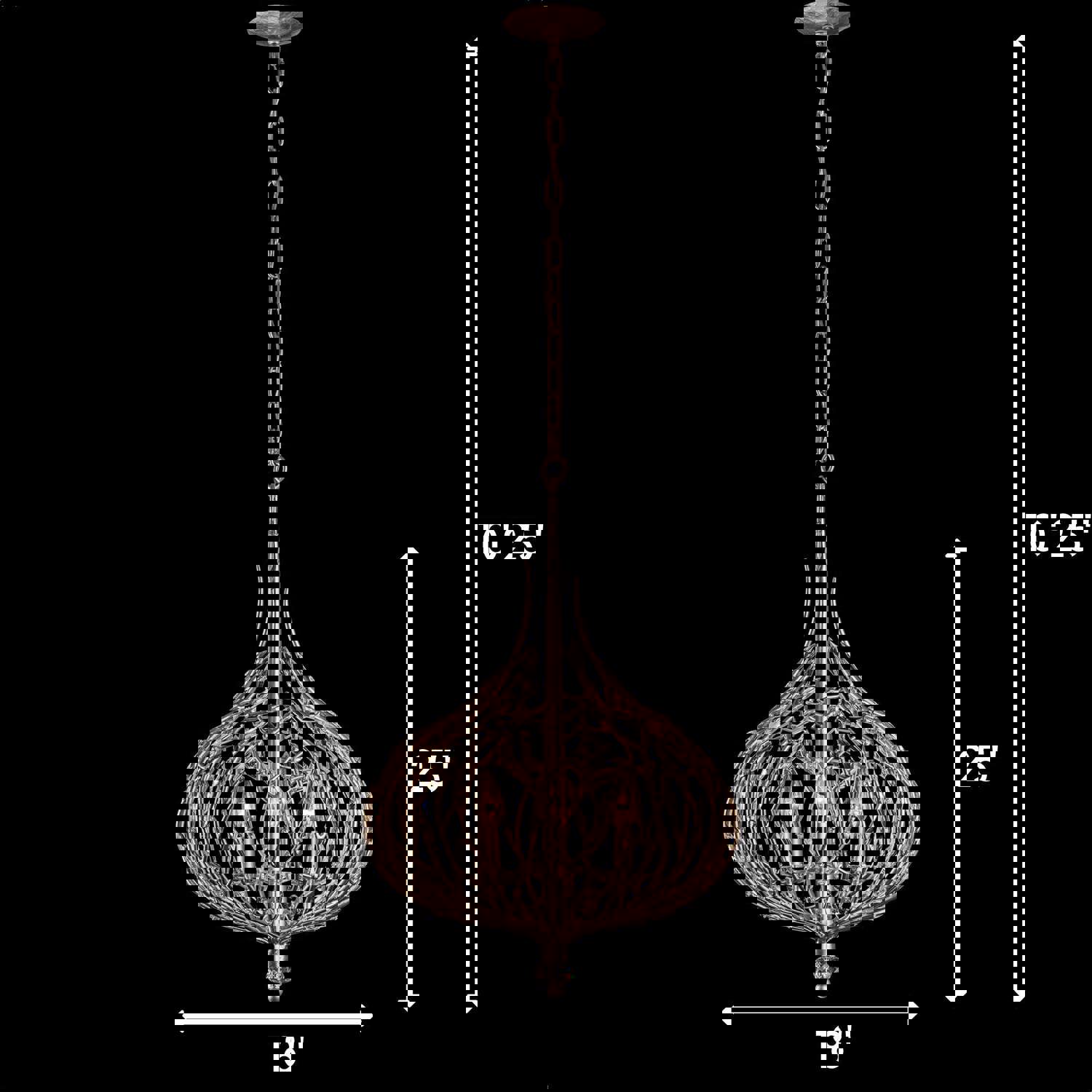 Bask 3-Lt Crystal Pendant - Gold Dust