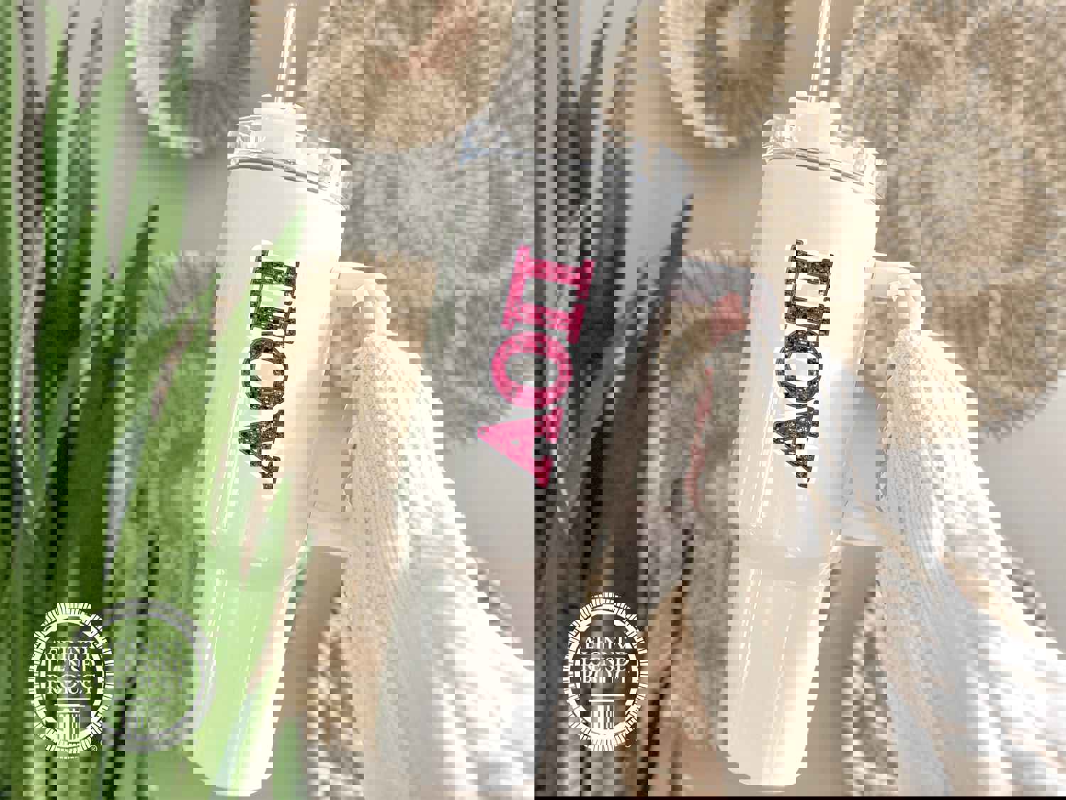 Alpha Omicron Pi Vinyl Sticker - Pink Sequin Sorority Decal