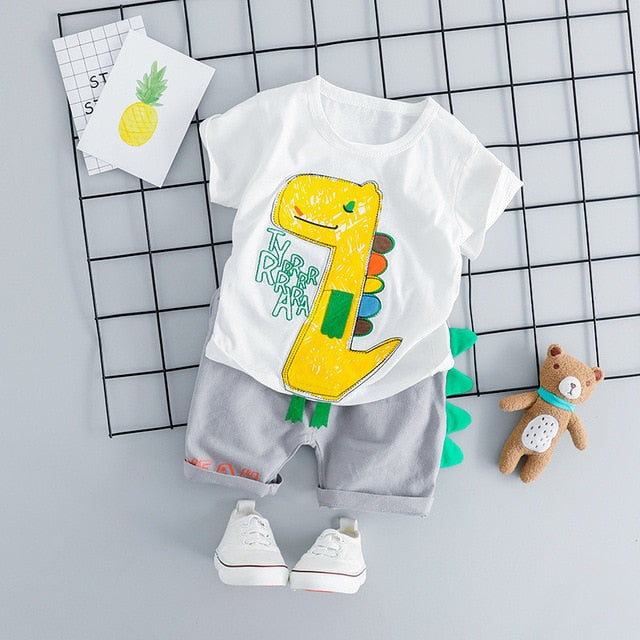 MOF Kids Baby Boy Summer Outfit - Cartoon Print T-Shirt & Shorts