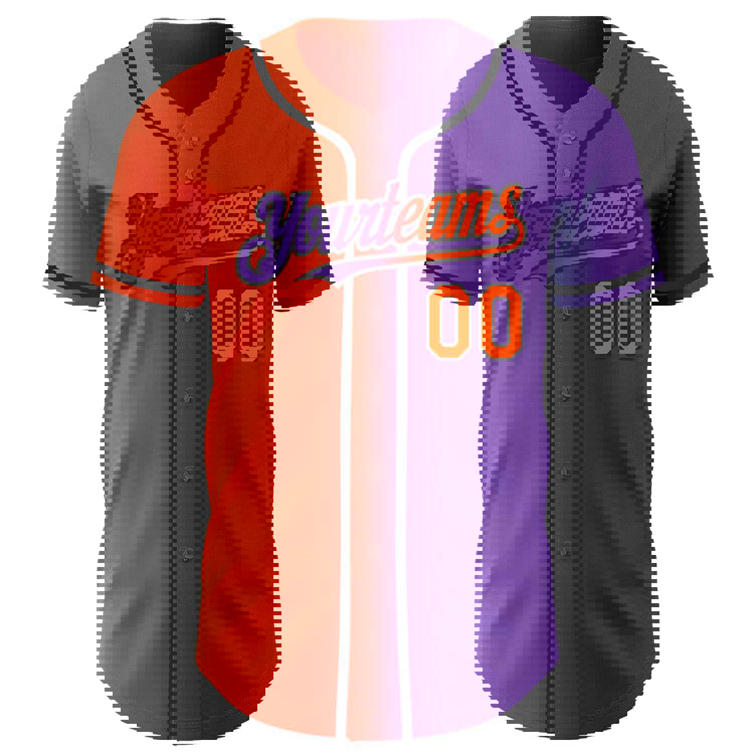 Custom Purple Orange-Black Authentic Gradient Fashion Baseball Jersey