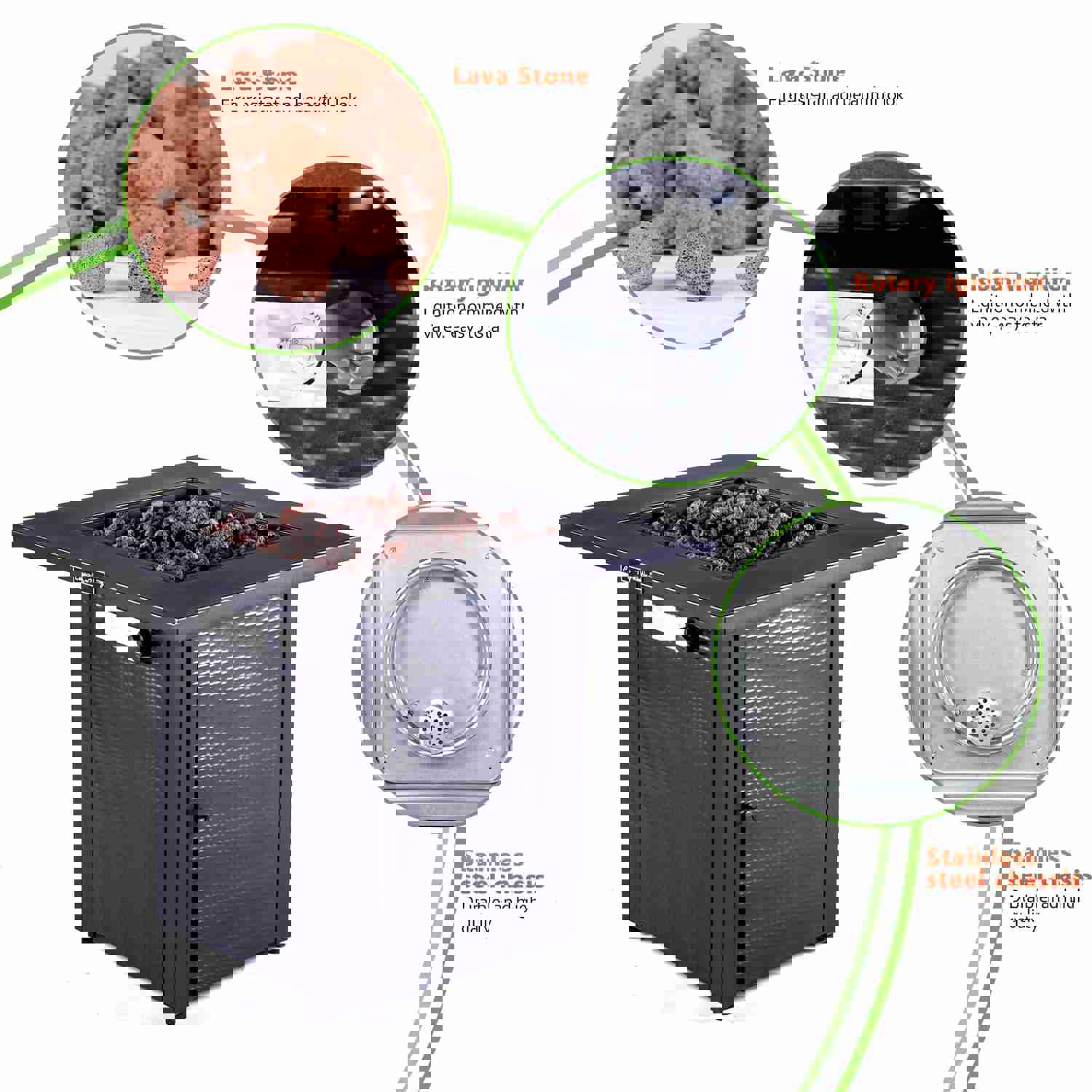 28 Inch Outdoor Propane Fire Pit Table with 50000BTU, Lava Stone & ETL Certification