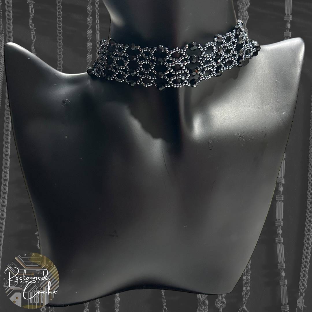 Blue Gray and Black Beaded Choker Necklace