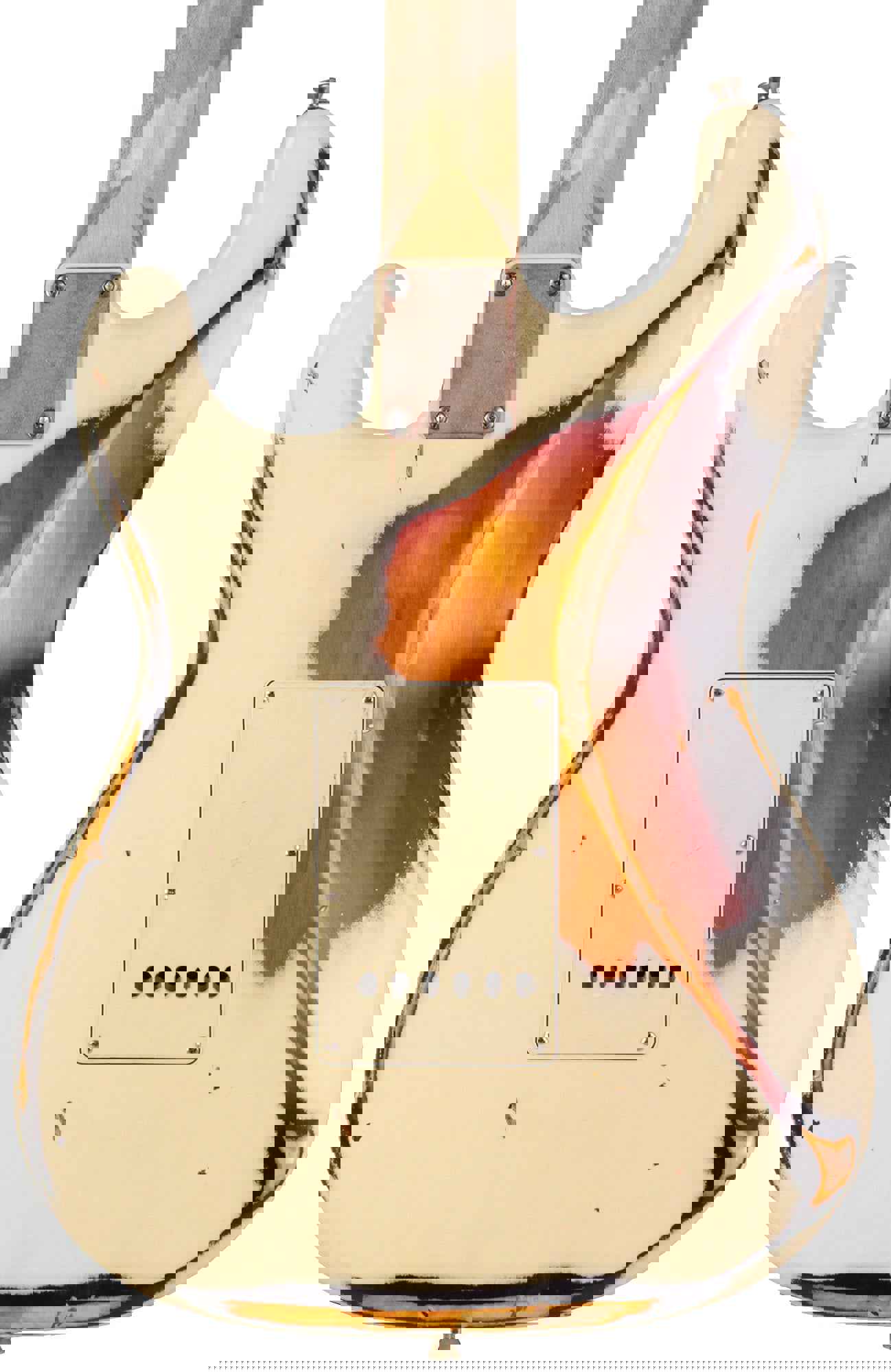 Nash S-67 Guitar, Olympic White over 3 Tone Sunburst, Heavy Aging