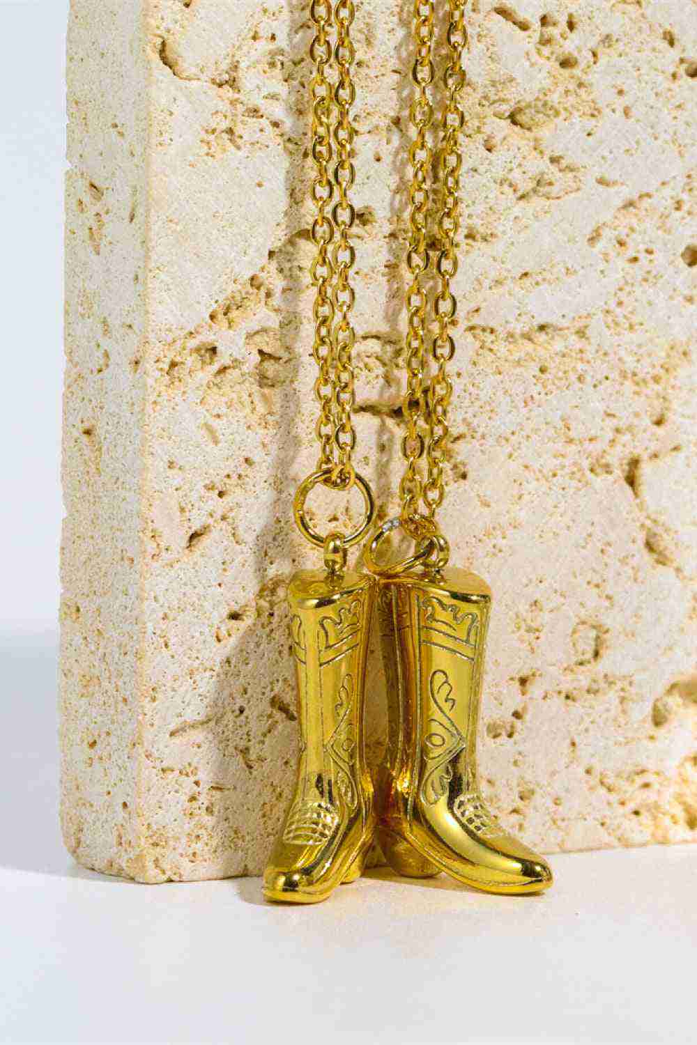 Cowboy Boot Pendant Stainless Steel Necklace - 18K Gold-Plated Retro Style
