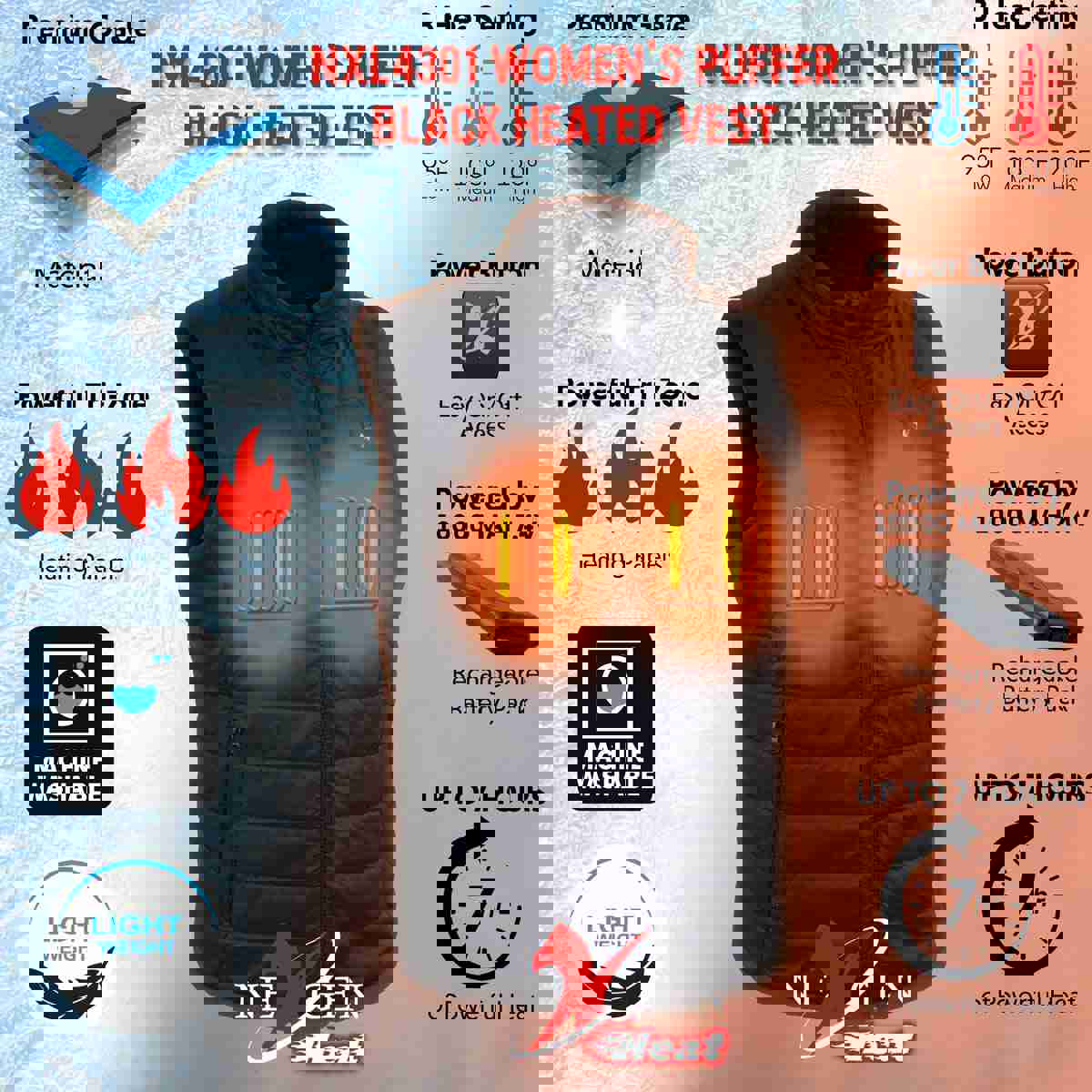 Nexgen Heat Womens NXL4301SET Puffer Black Heated Vest with Rechargeable Battery