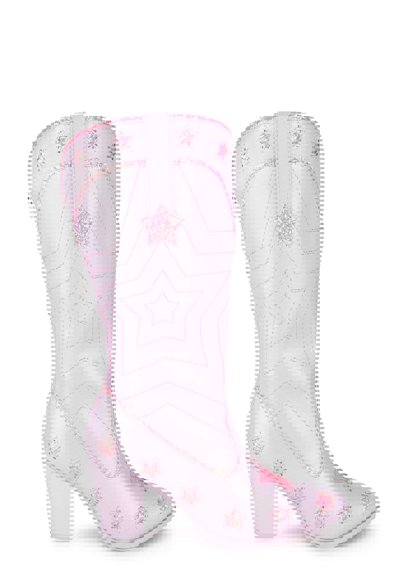 Pearl Star Space Cowgirl Boots - Pink Vegan Leather with Glitter Stars