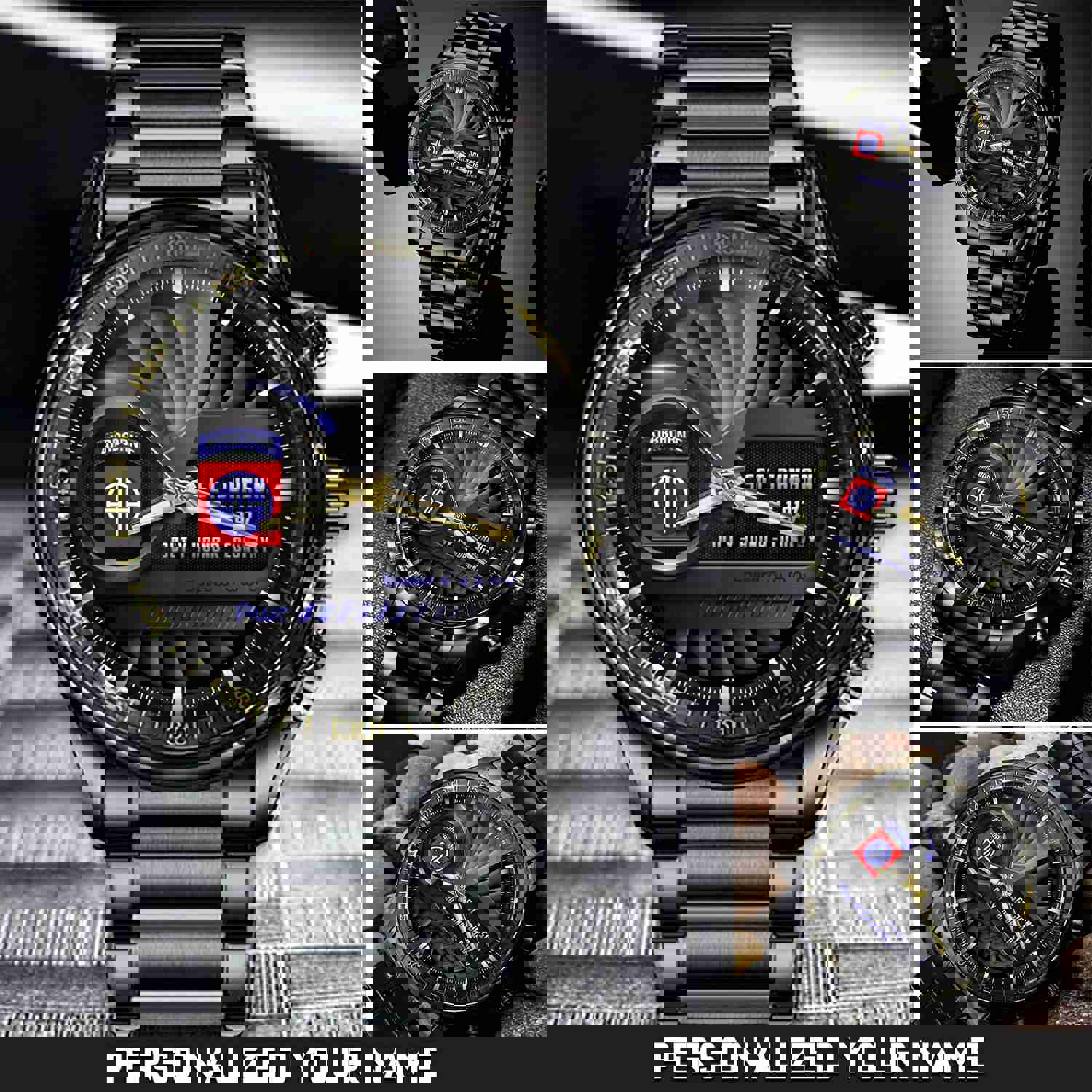 82d Airborne Division Fashion Watch - Duty Honor Country Black Watch Custom Military Gift