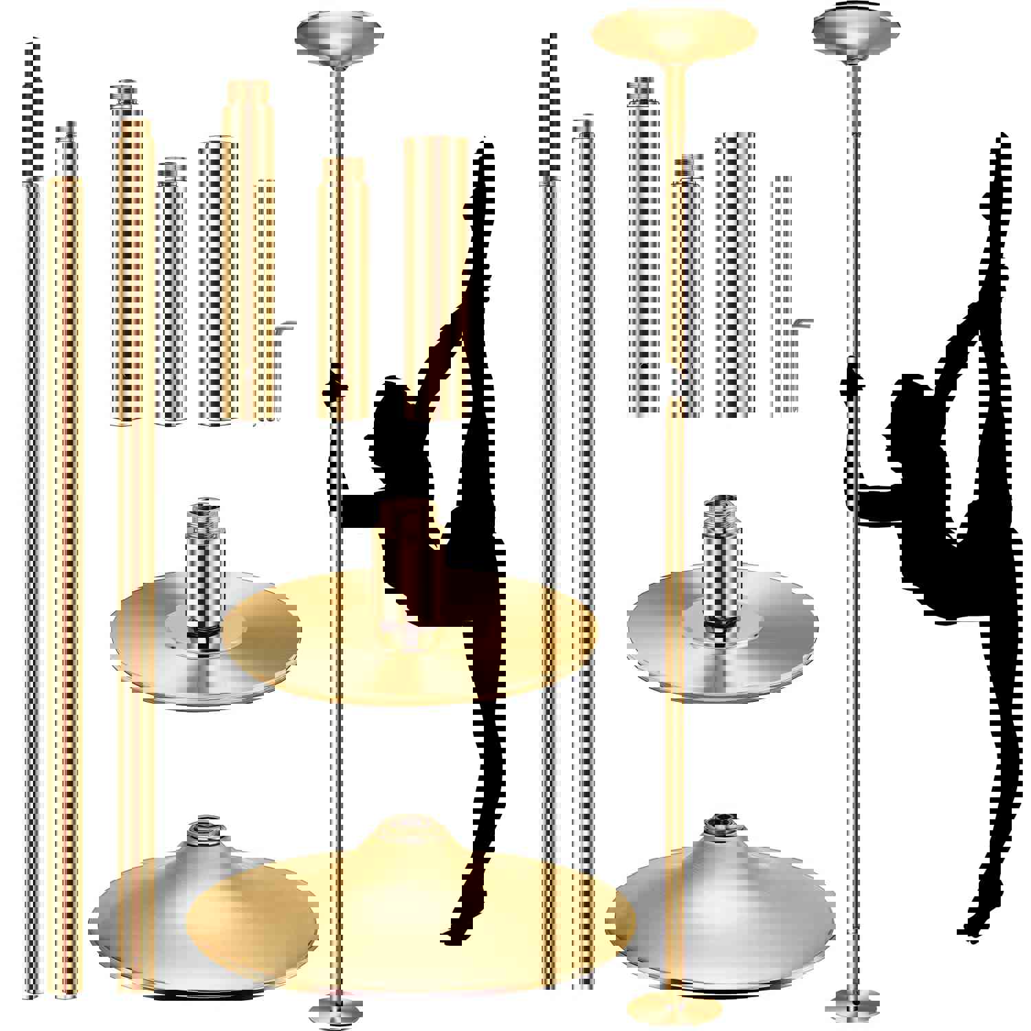 Professional Spinning Dancing Pole, 45mm Portable Dance Pole for Home Fitness - Gold