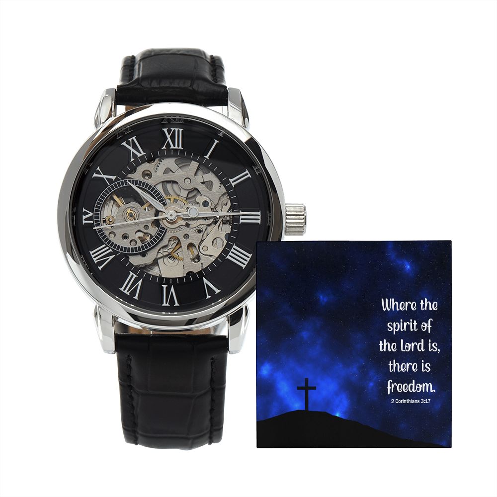 Men's Luxury Openwork Watch with Genuine Leather Strap