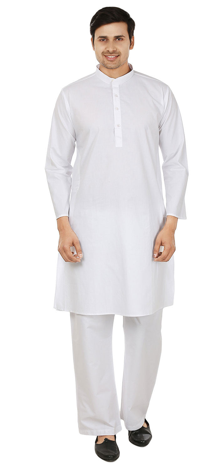 Men's Kurta Pajama Cambric Cotton India Clothing (White)