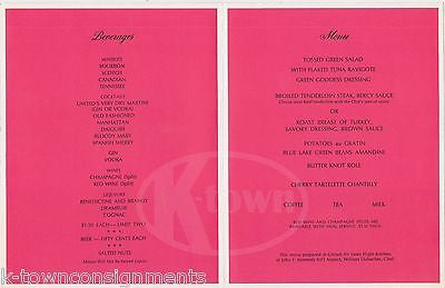 United Airlines JFK Airport Vintage In-Flight Dinner & Drink Menu