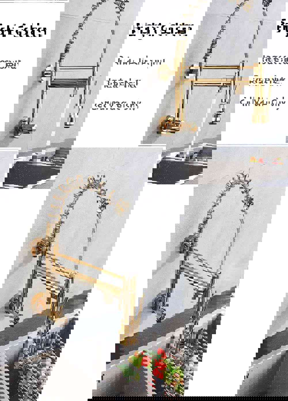 MIRODEMI® Wall Mounted Swivel Side Sprayer Dual Spout Kitchen Tap