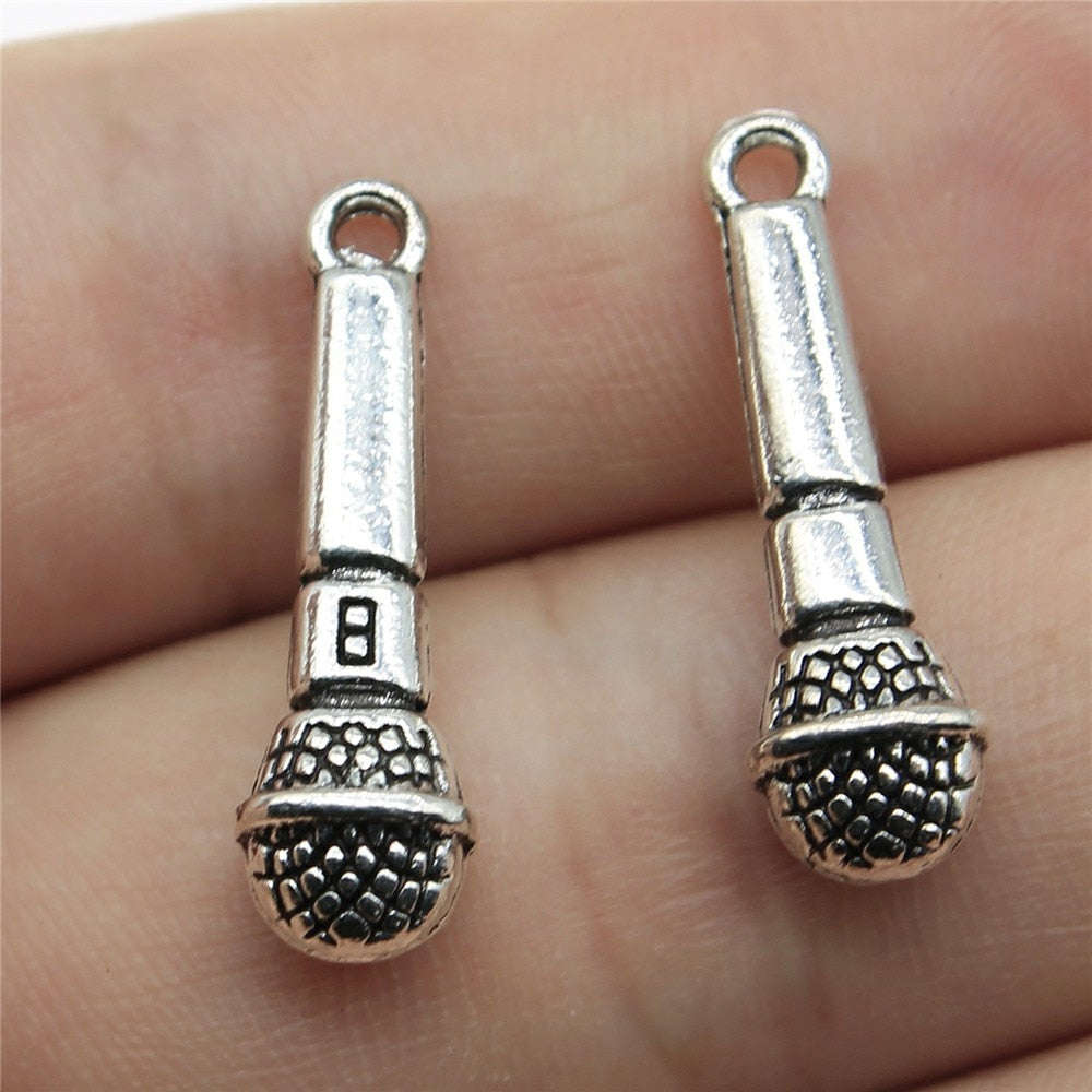 WYSIWYG 10pcs 25x7mm Microphone Charms Pendant for DIY Jewelry Making