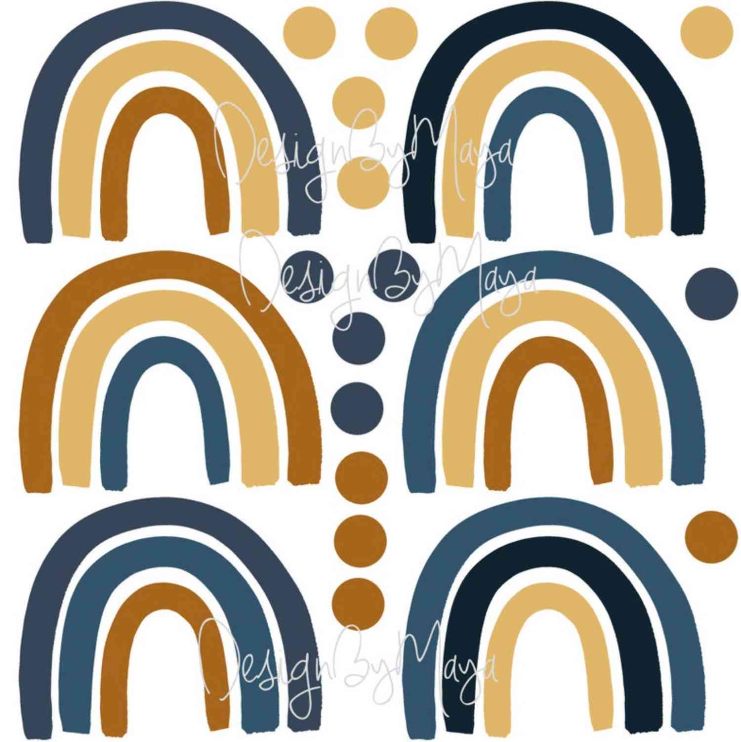 Navy and Mustard Rainbows - Fabric Nursery Wall Art Decals