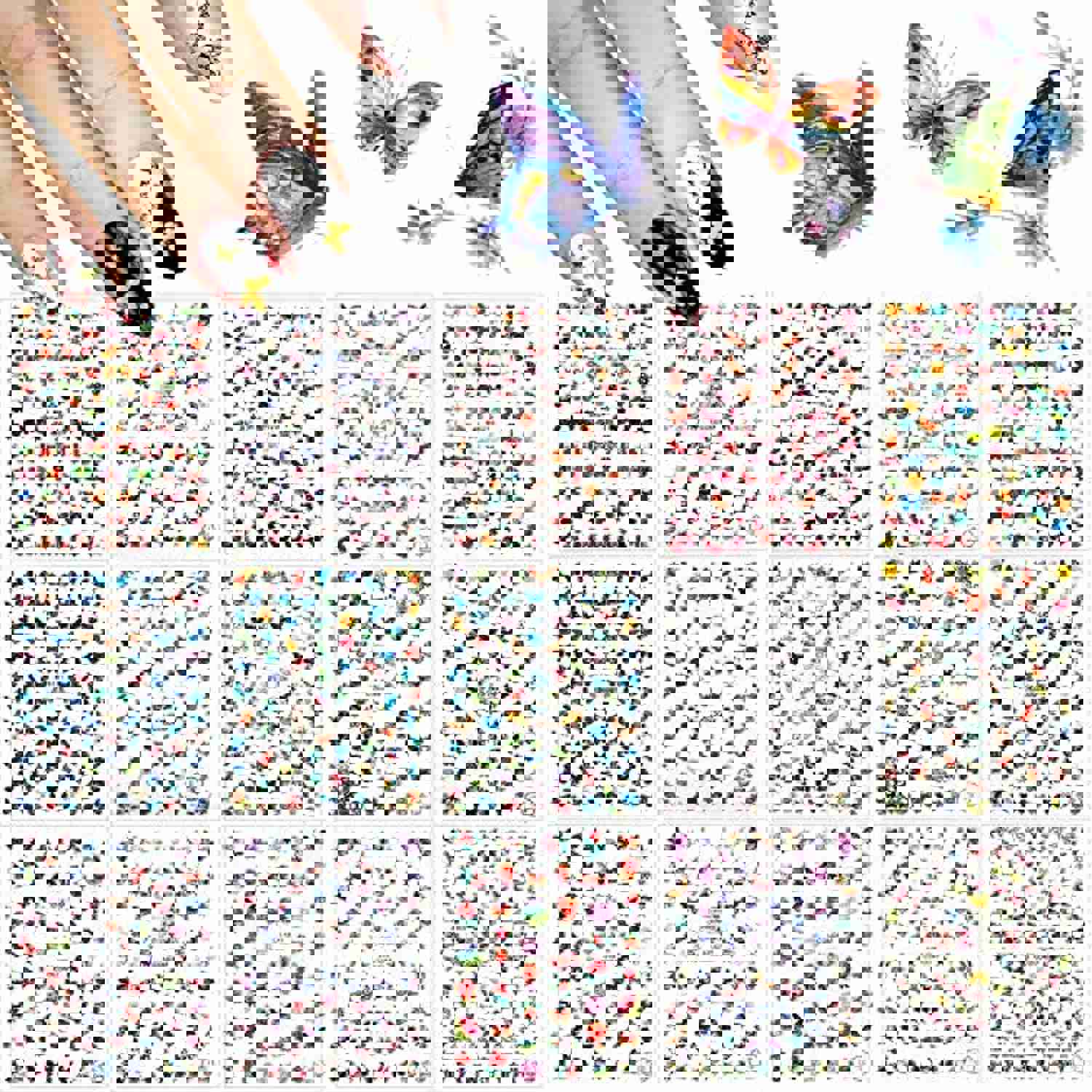 30 Sheet 3D Colorful Butterfly Nail Art Stickers with Tweezer for DIY Manicure Decorations