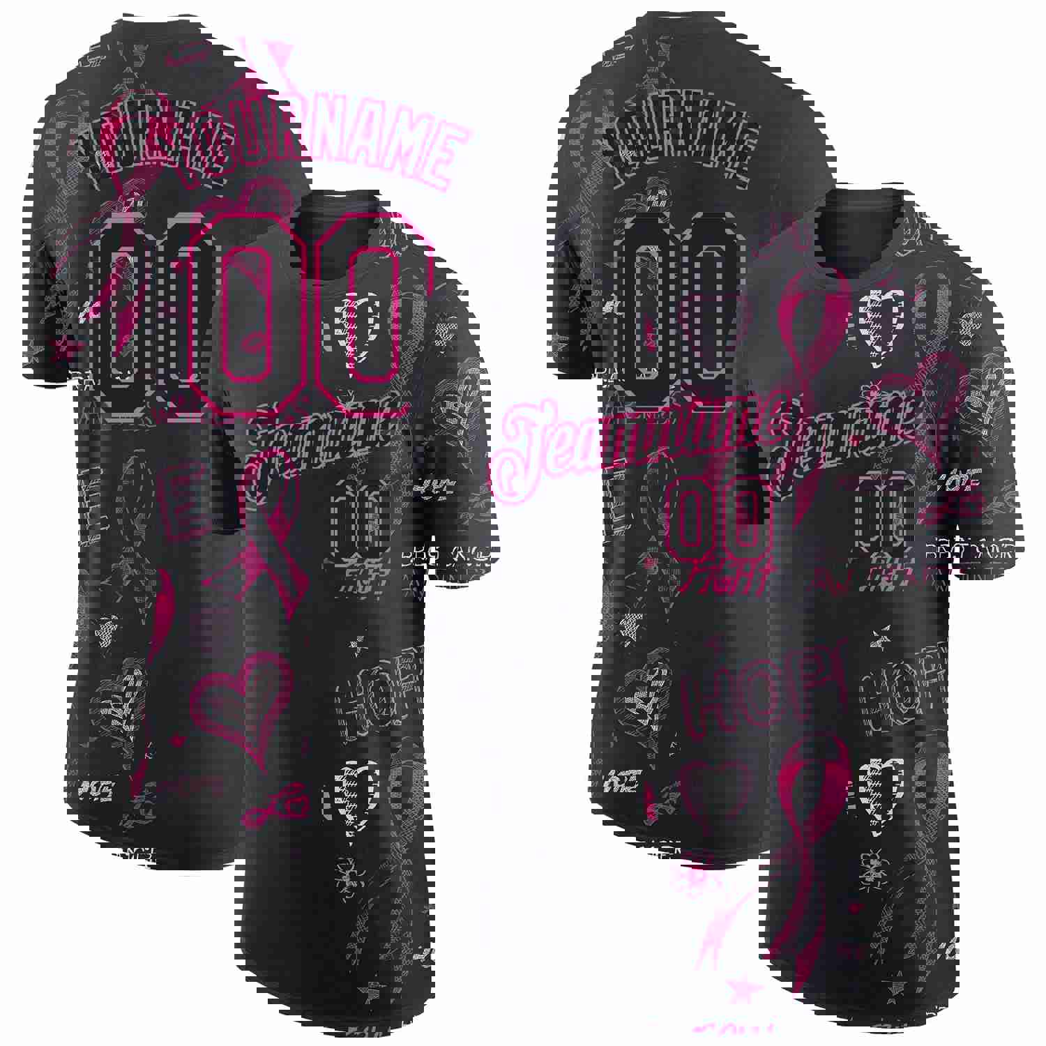 Custom Black Pink 3D Pattern Design Pink Ribbon Breast Cancer Awareness Month Women Health Care Support Performance T-Shirt