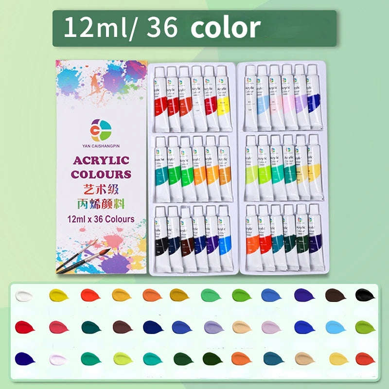Acrylic Paint Set 12/18/24/36 Colors - 12ml Tube for Artists, Clothing & Painting