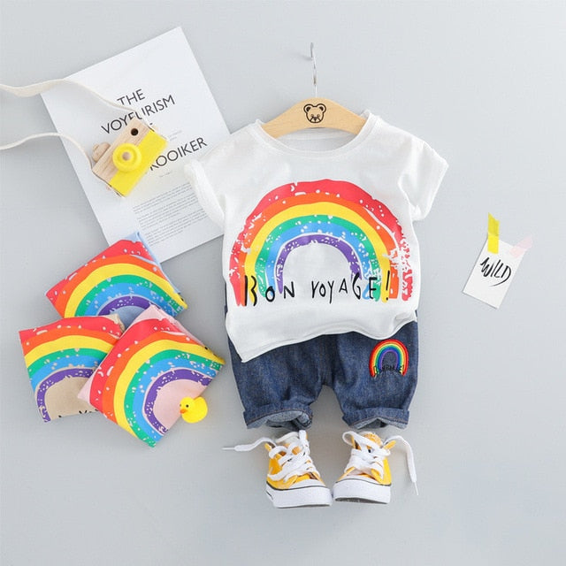 MOF Kids Baby Boy Summer Outfit - Cartoon Print T-Shirt & Shorts