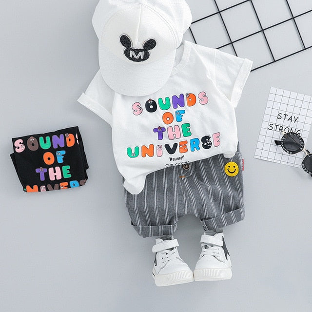 MOF Kids Baby Boy Summer Outfit - Cartoon Print T-Shirt & Shorts