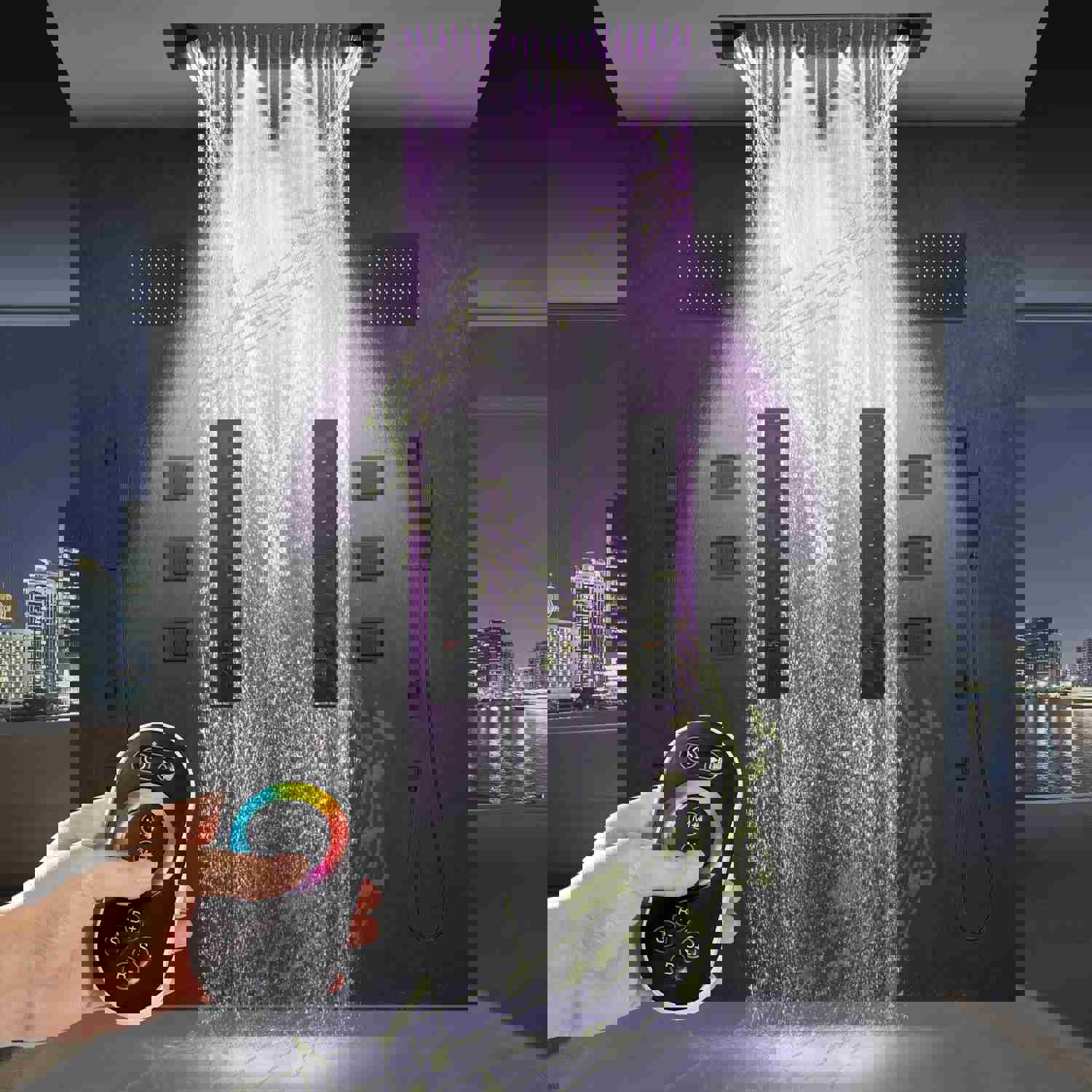 ALAMERE 36 IN DUAL SHOWERHEAD 7 FUNCTIONS COMPLETE LED MUSIC SHOWER SYSTEM