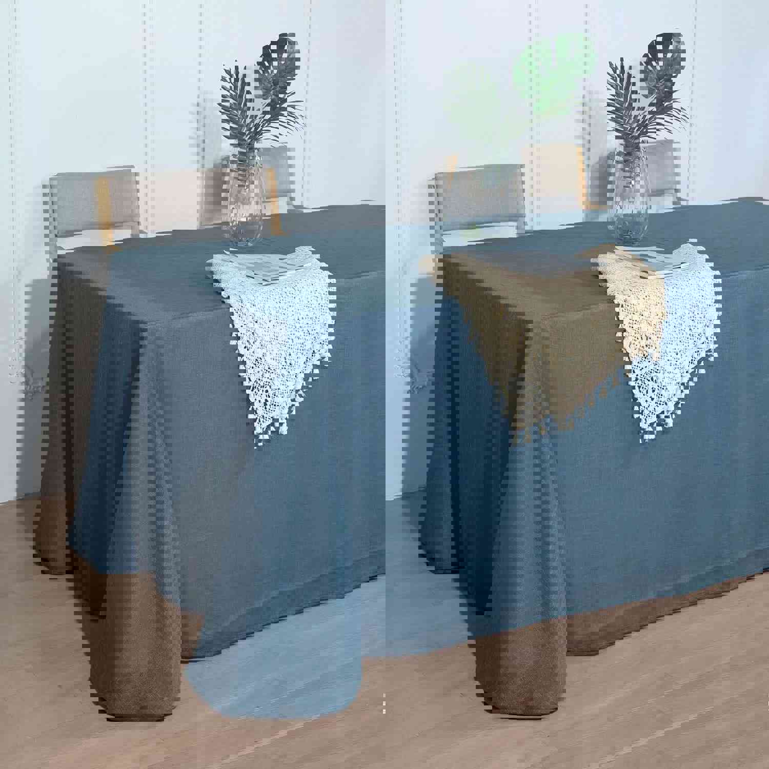 Blue Seamless Rectangular Tablecloth - Linen Look, Wrinkle Resistant (90x132)