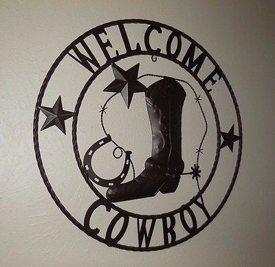 24 Welcome Cowboy Boot Stars Metal Wall Art - Western Home Decor
