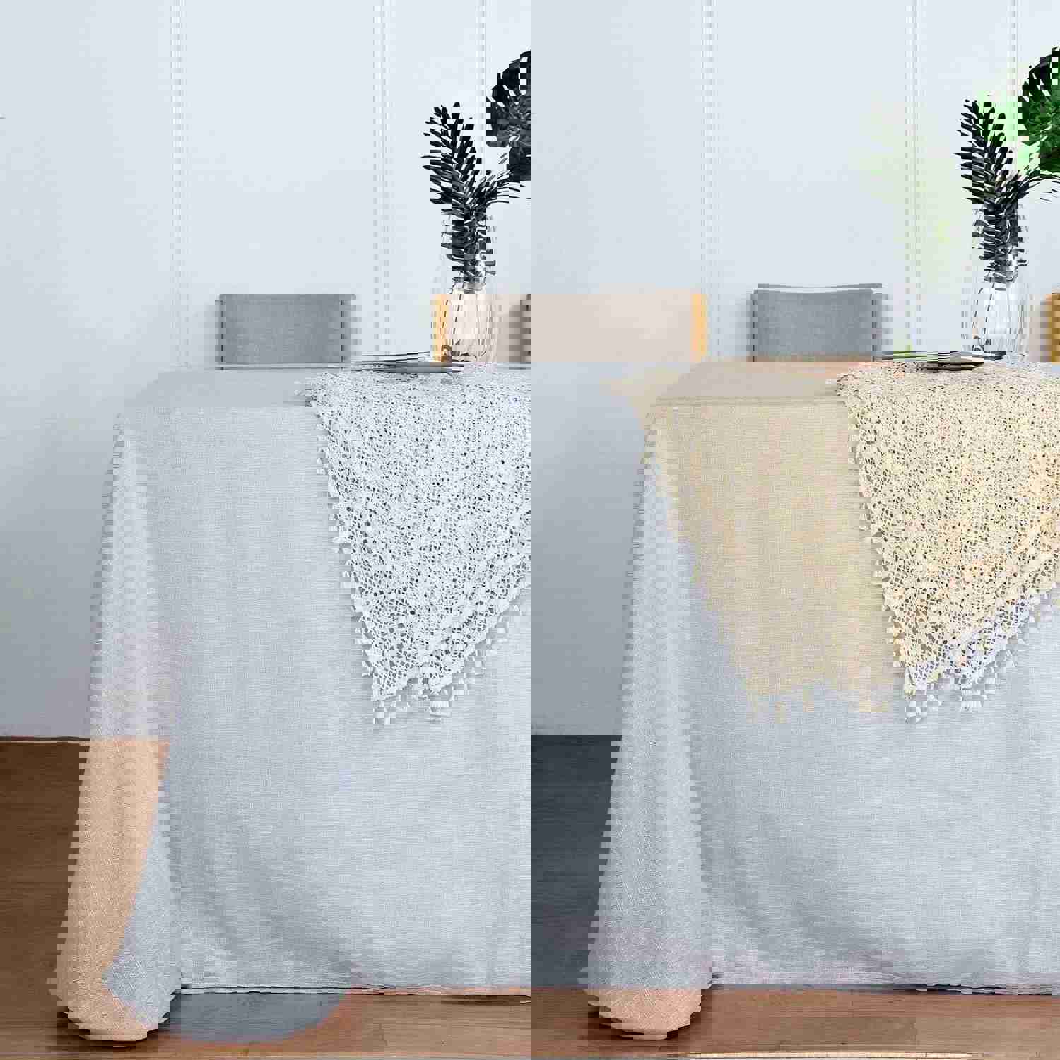 Silver Seamless Rectangular Tablecloth - Linen Look, Wrinkle Resistant, 90x132 Inches