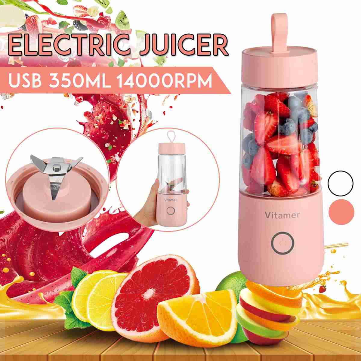 350ml Portable USB Rechargeable Blender Bottle for Smoothies and Juices