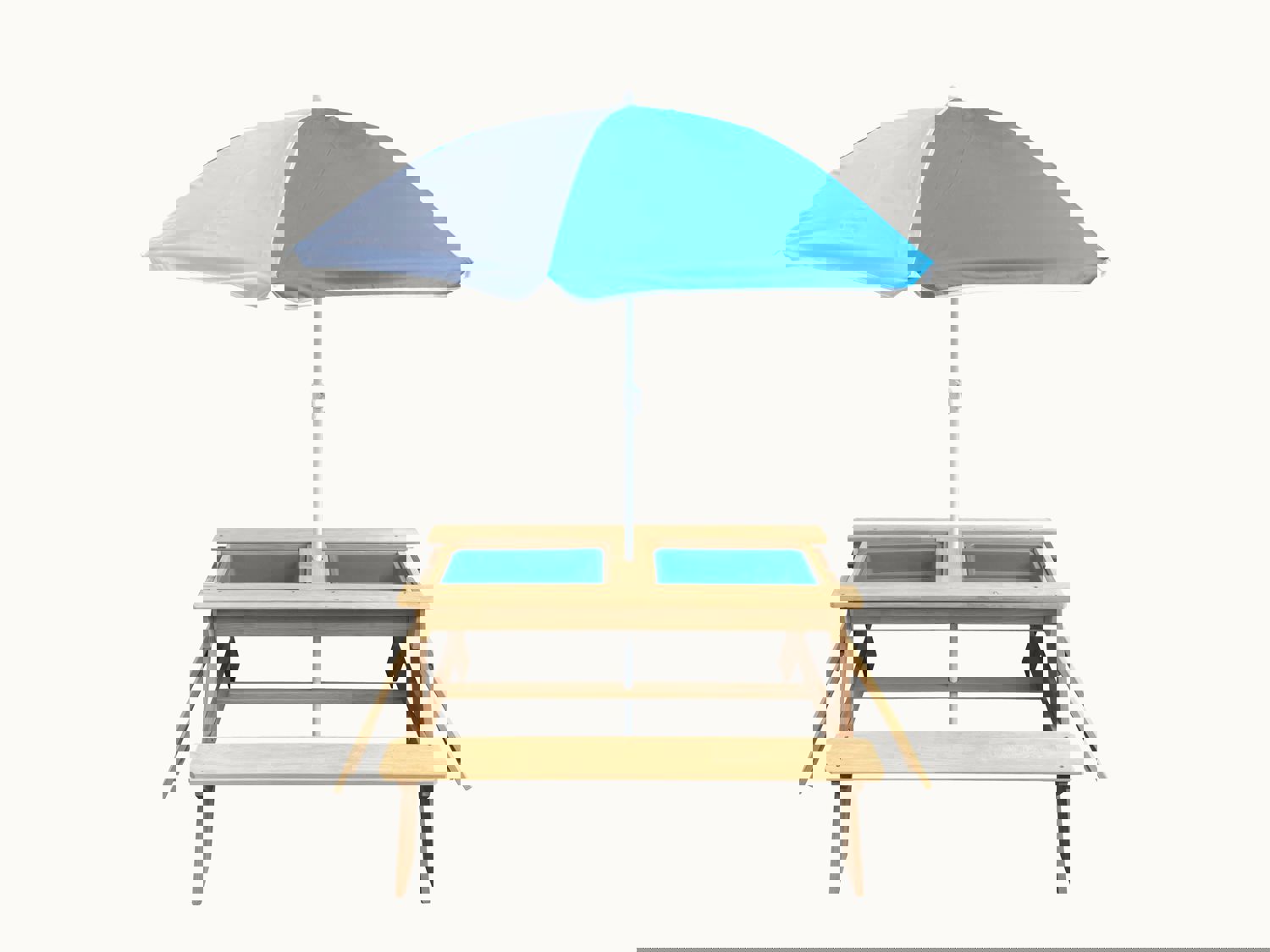 BTExpert Kids 3-in-1 Sand Water Activity Table Wooden Outdoor Convertible Picnic Table Bench with Adjustable Umbrella