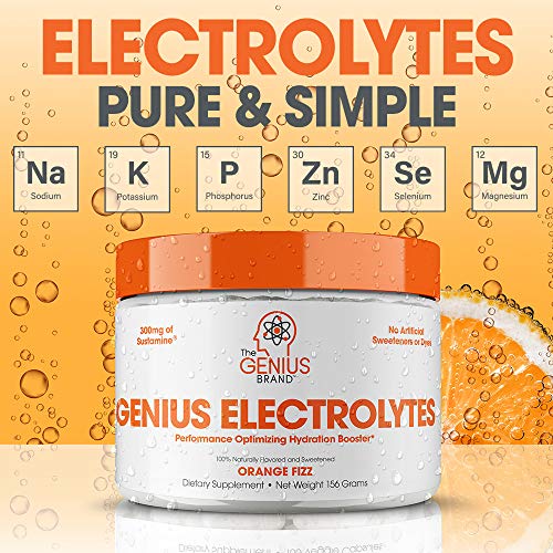 Genius Electrolyte Powder – Sugar-Free Hydration Booster with Potassium, Magnesium & Zinc | Vegan & Keto Friendly | Orange Fizz (30 Servings)