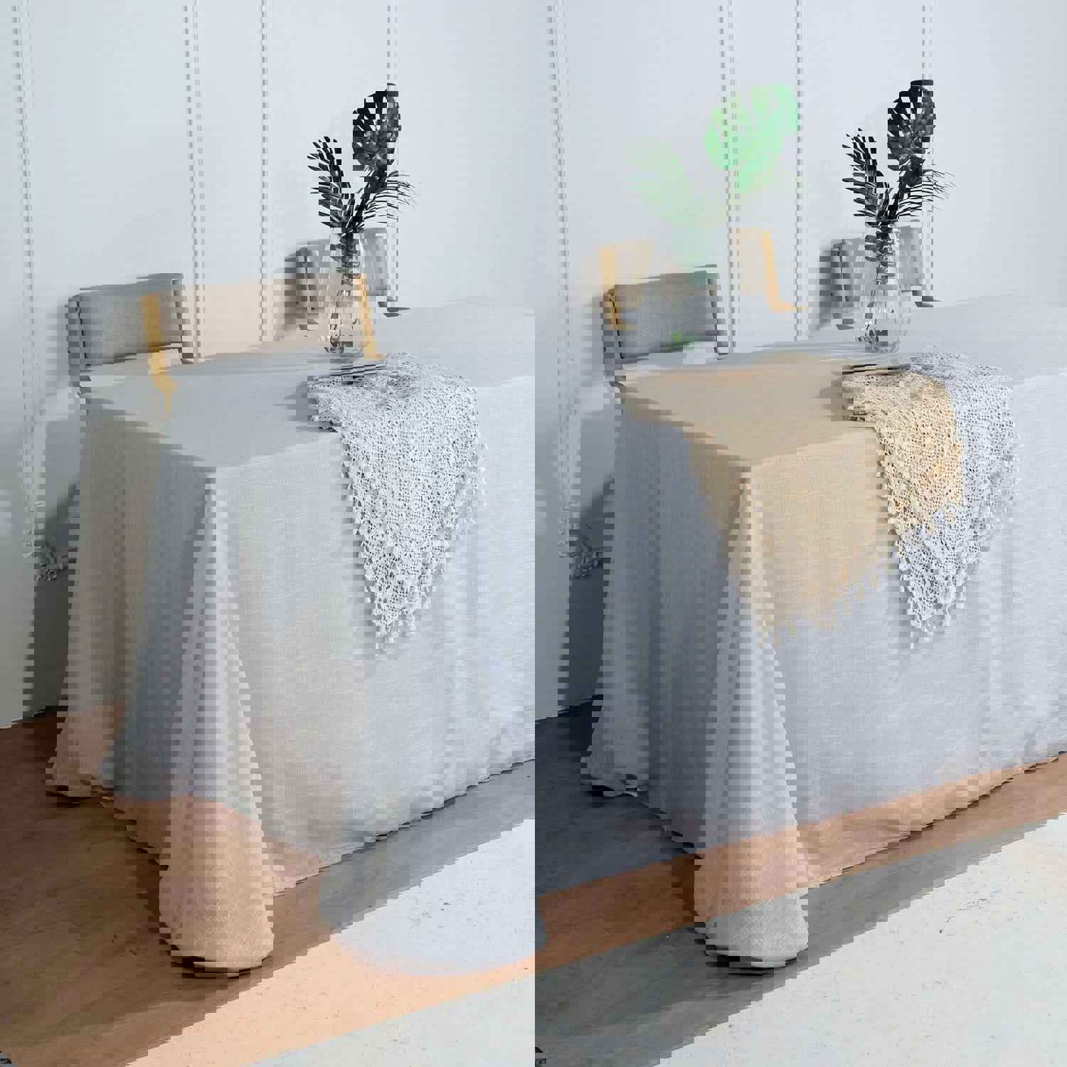 Silver Seamless Rectangular Tablecloth - Linen Look, Wrinkle Resistant, 90x132 Inches