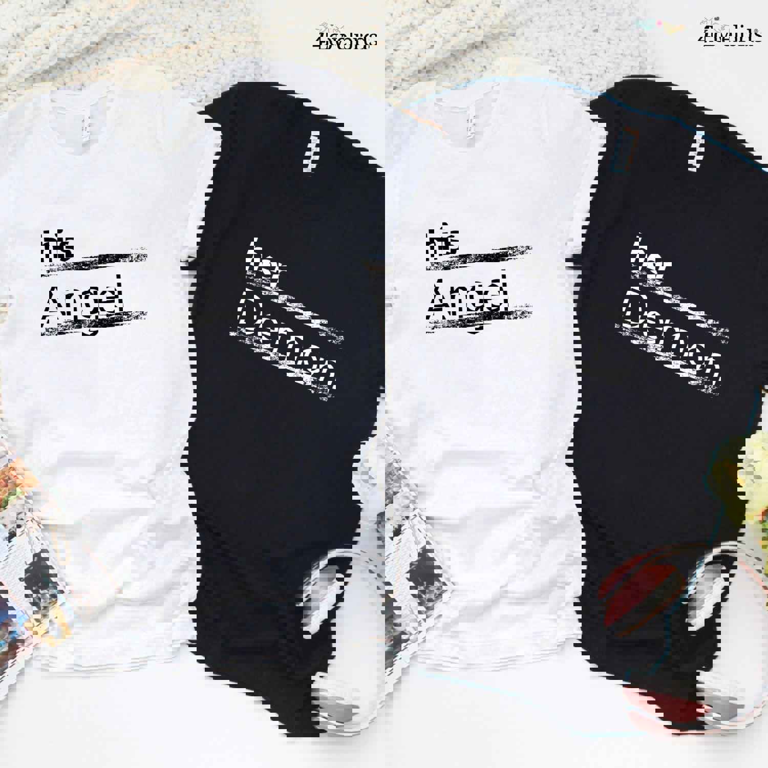 His Angel/Her Demon Matching Couple T-Shirts - Love & Marriage Anniversary Gifts