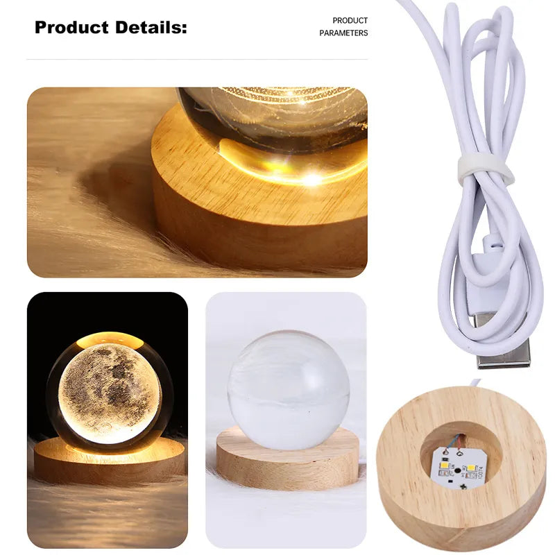 USB LED Night Light Galaxy Crystal Ball Table Lamp 3D Planet Moon Lamp for Home Decor