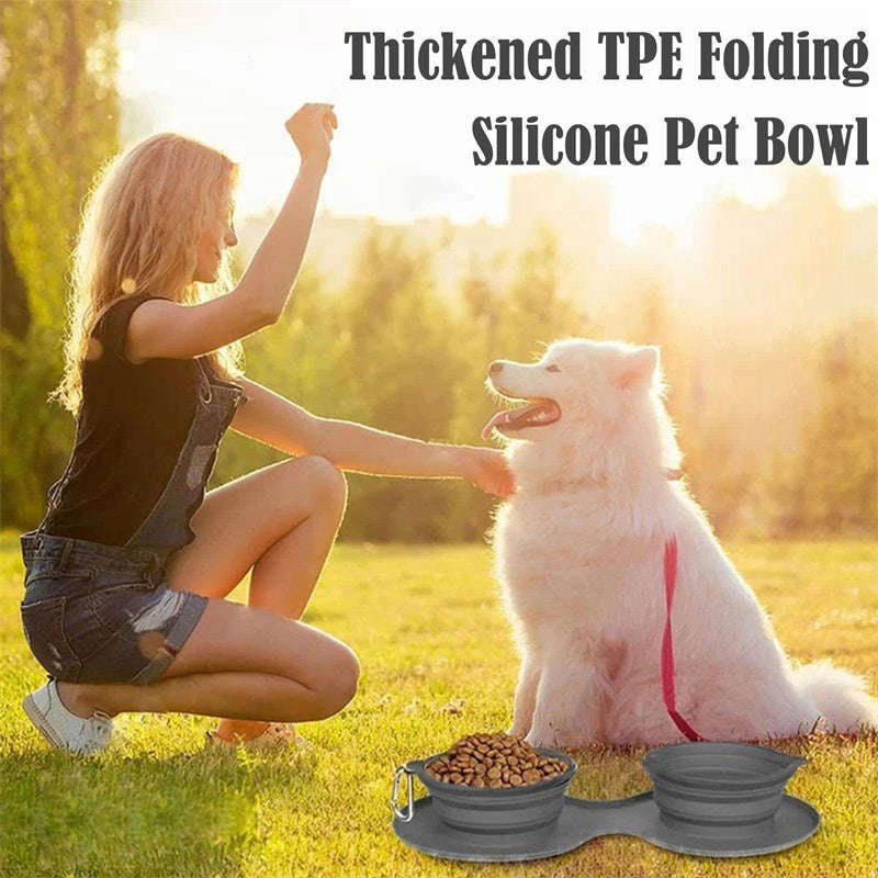 Rubber Foldable Double Bowl Pet Feeding Bowl for Dogs and Cats