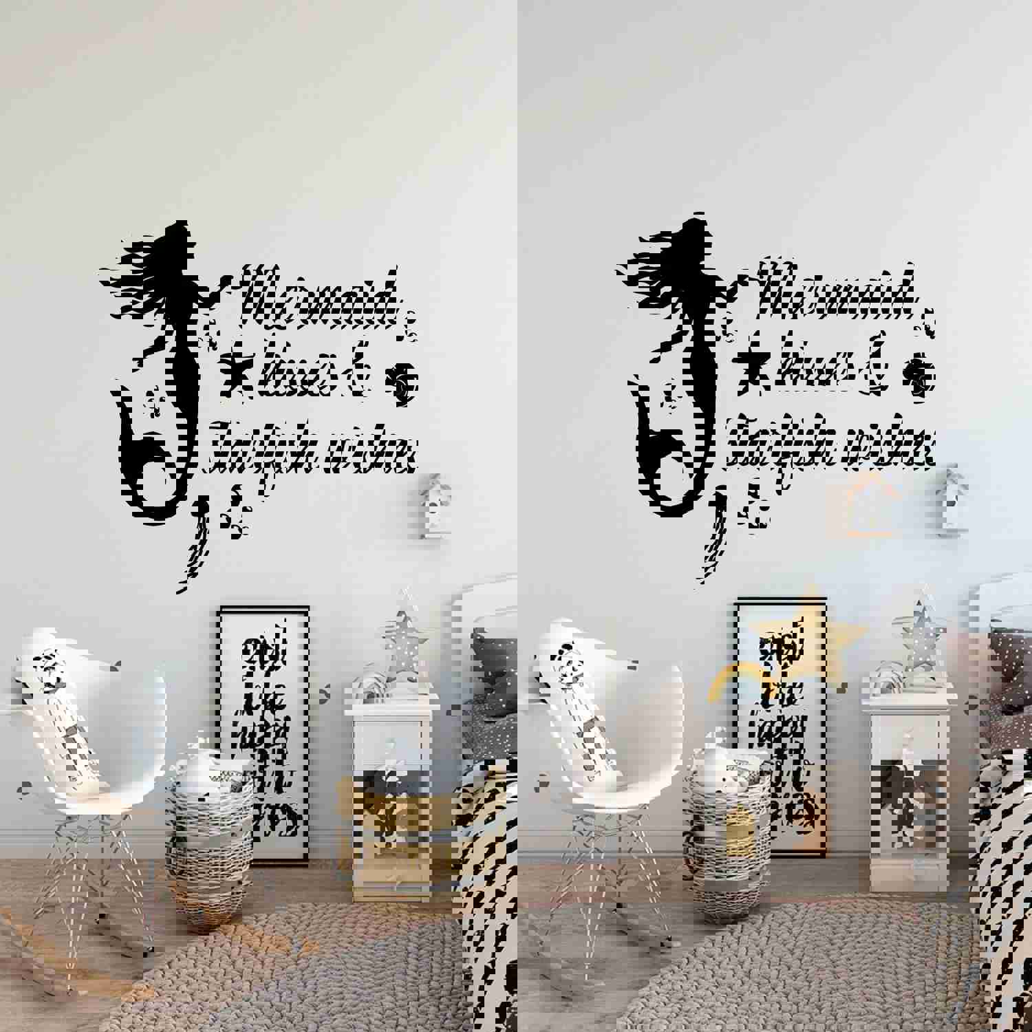 Inspirational Quote Vinyl Wall Sticker Decal - Starfish Wishes Mermaid Silhouette