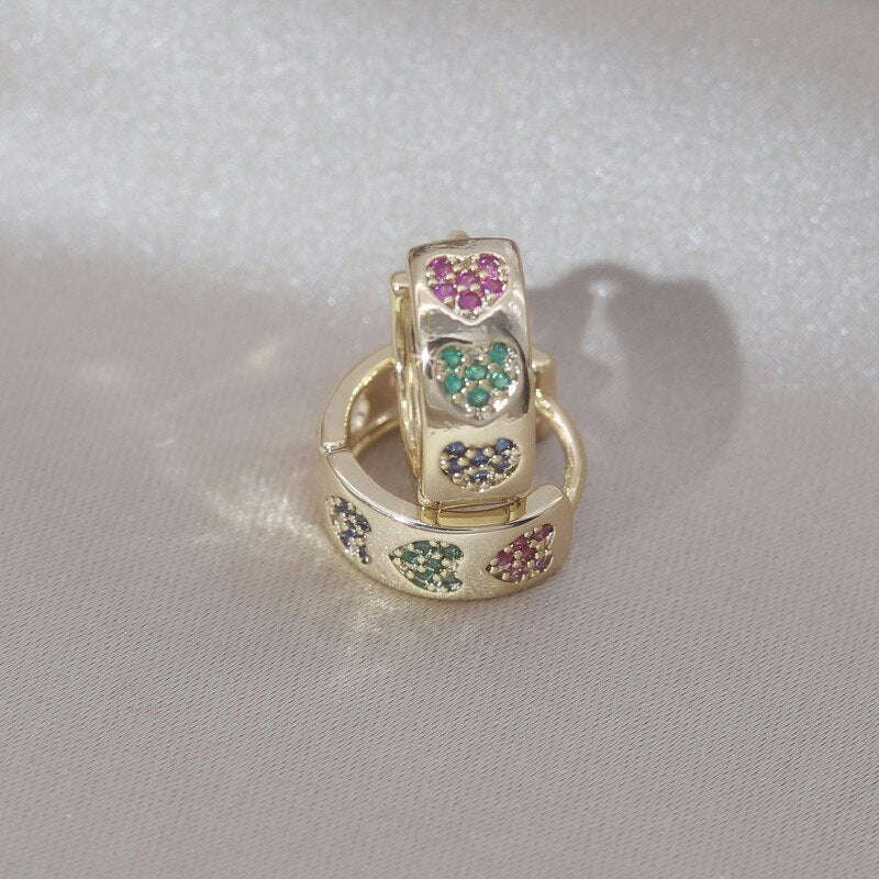 14K Gold Plated Korean Design Heart-Shaped Zircon Earrings for Women