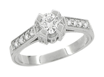 Art Deco 1/2 Carat Diamond Engraved Scrolls Castle Engagement Ring in Platinum