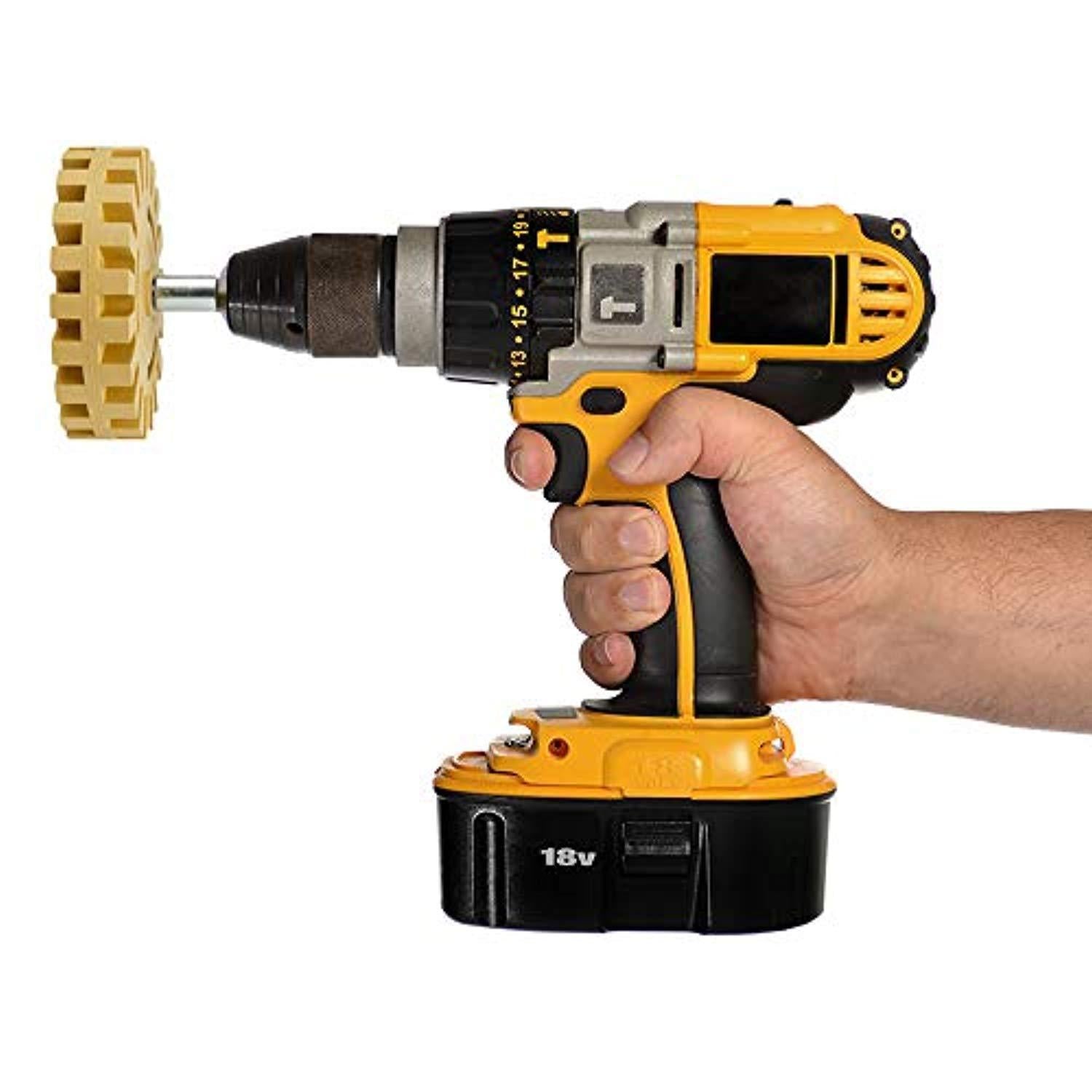 Decal Removal Eraser Wheel Tool Kit - 4 Inch Rubber Power Drill Attachment for Removing Pinstripes, Stickers, Adhesive Vinyl Decals
