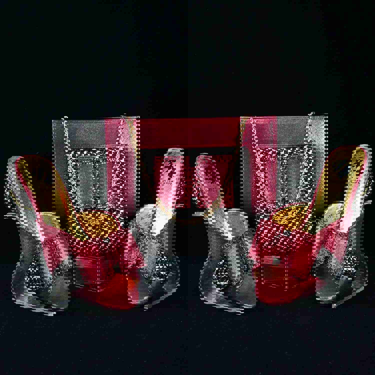 Sweet Style Italian Design Red High Heel Slippers for Women with Matching Bag