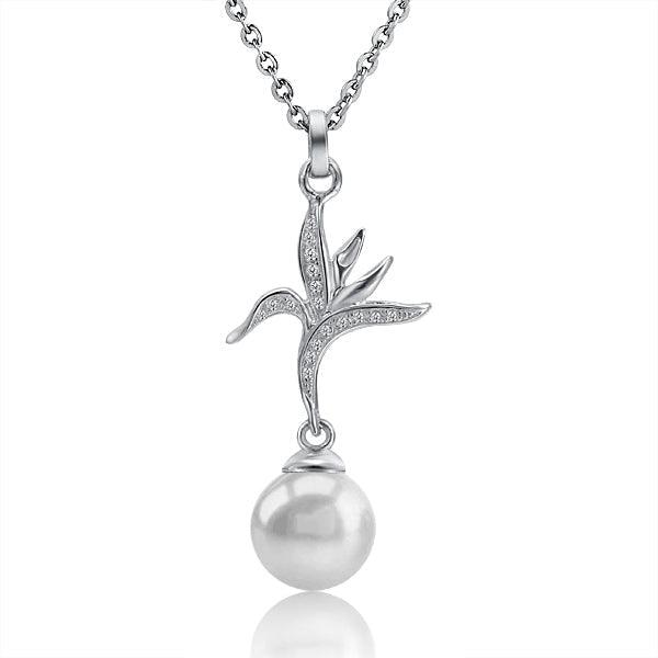 Pearl Bird of Paradise Pendant - 925 Sterling Silver with Pearl & Topaz