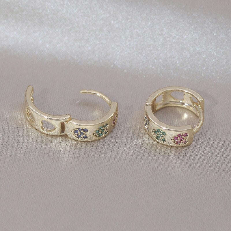 14K Gold Plated Korean Design Heart-Shaped Zircon Earrings for Women