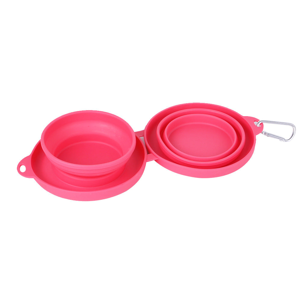 Rubber Foldable Double Bowl Pet Feeding Bowl for Dogs and Cats