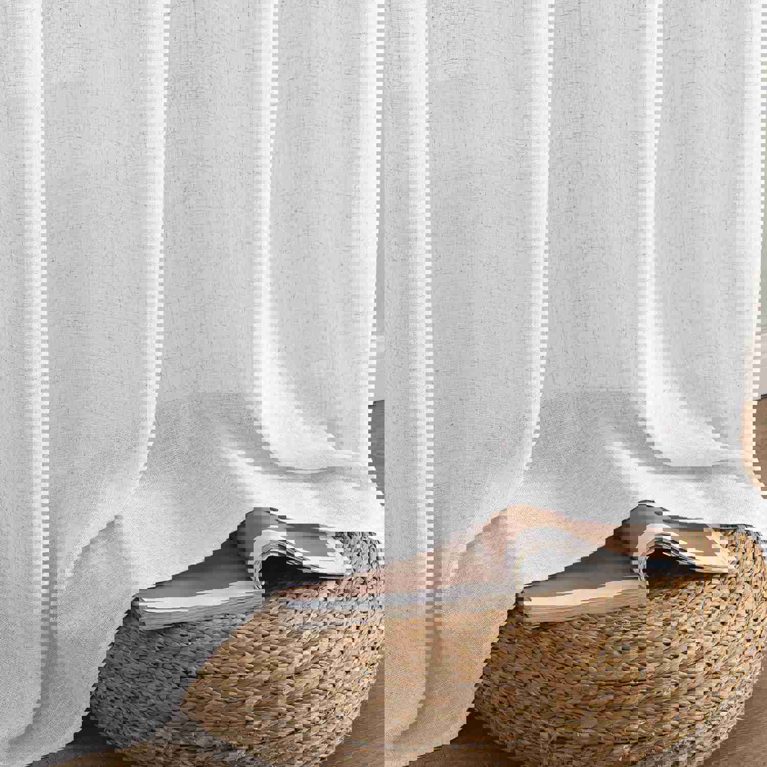 MIULEE White Linen Curtains 84 Inch Length for Bedroom Living Room