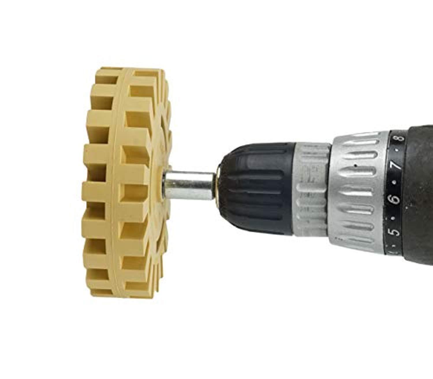 Decal Removal Eraser Wheel Tool Kit - 4 Inch Rubber Power Drill Attachment for Removing Pinstripes, Stickers, Adhesive Vinyl Decals