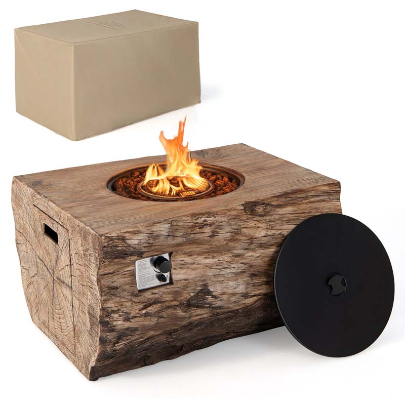 40 Wood-Like Rectangular Fire Table, 50000 BTU Propane Gas Fire Pit Table with Lava Rocks & Cover