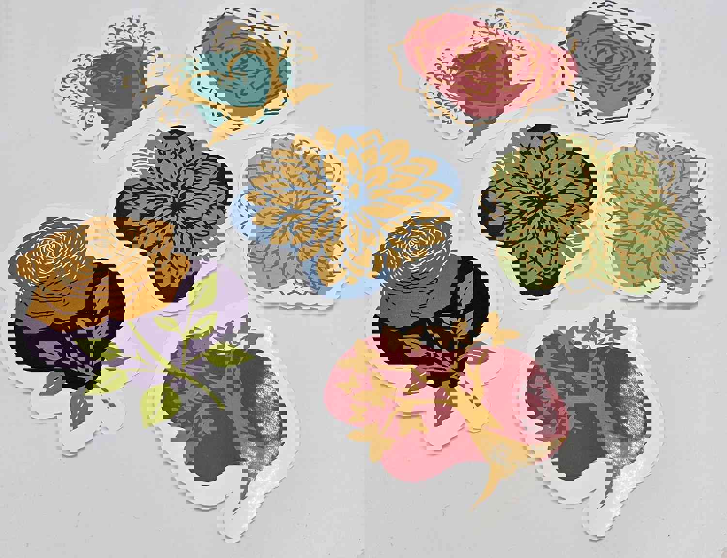 Gold Flowers & Trees Stickers - Water Resistant Vinyl