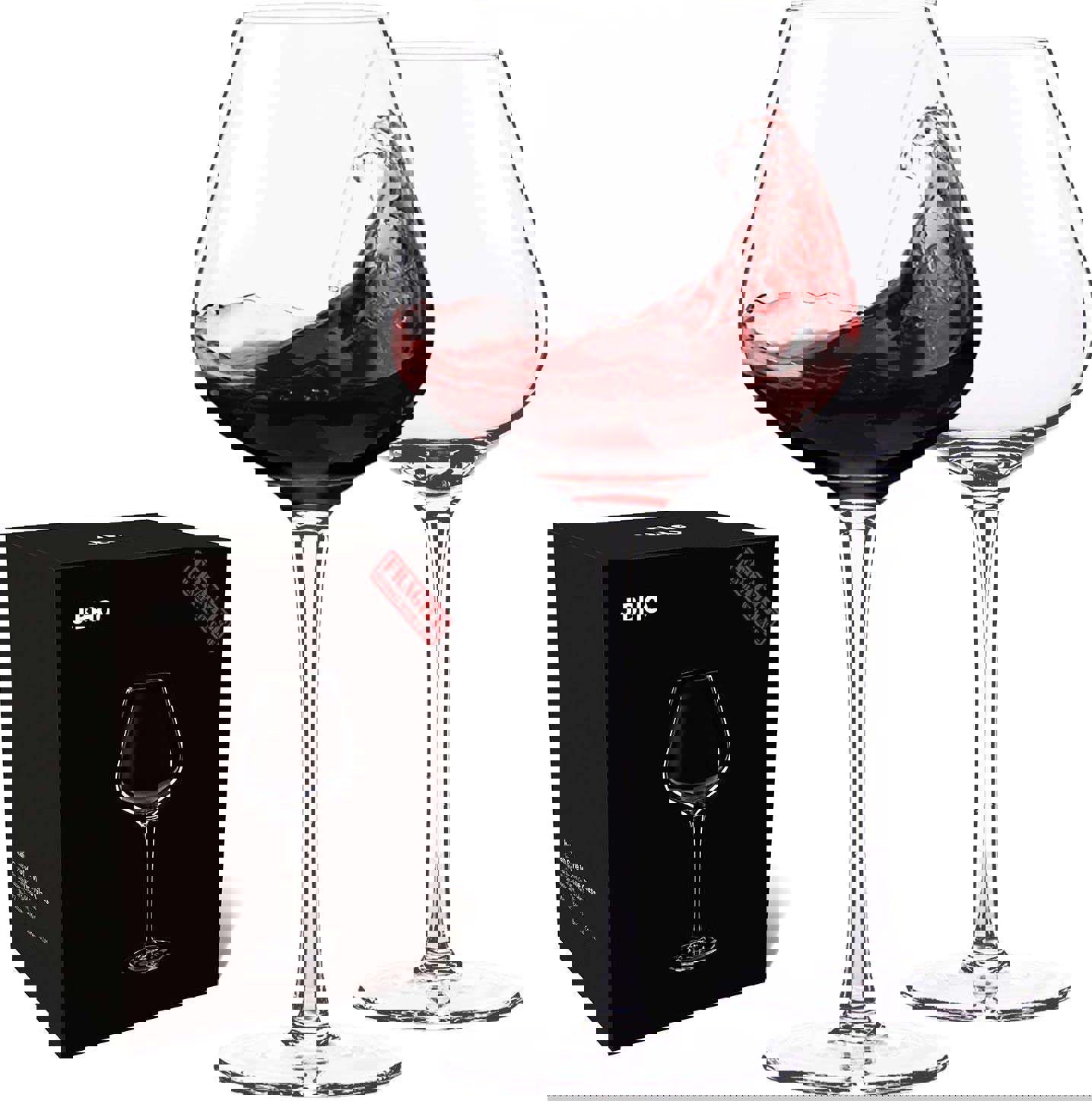 Hand Blown Italian Style Crystal Burgundy Wine Glasses